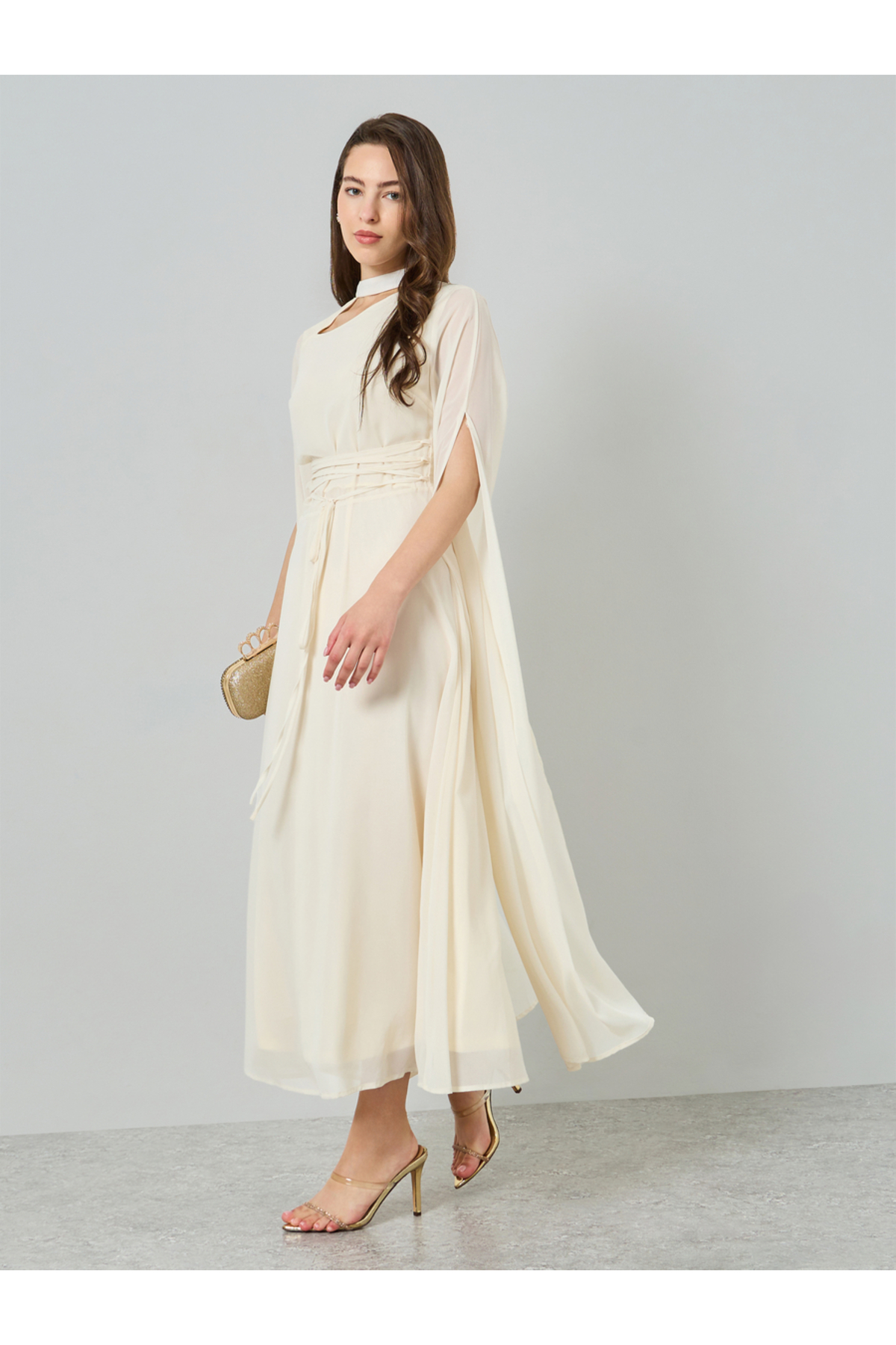 Styli Women Cream Maxi Dress with Slit Sleeves
