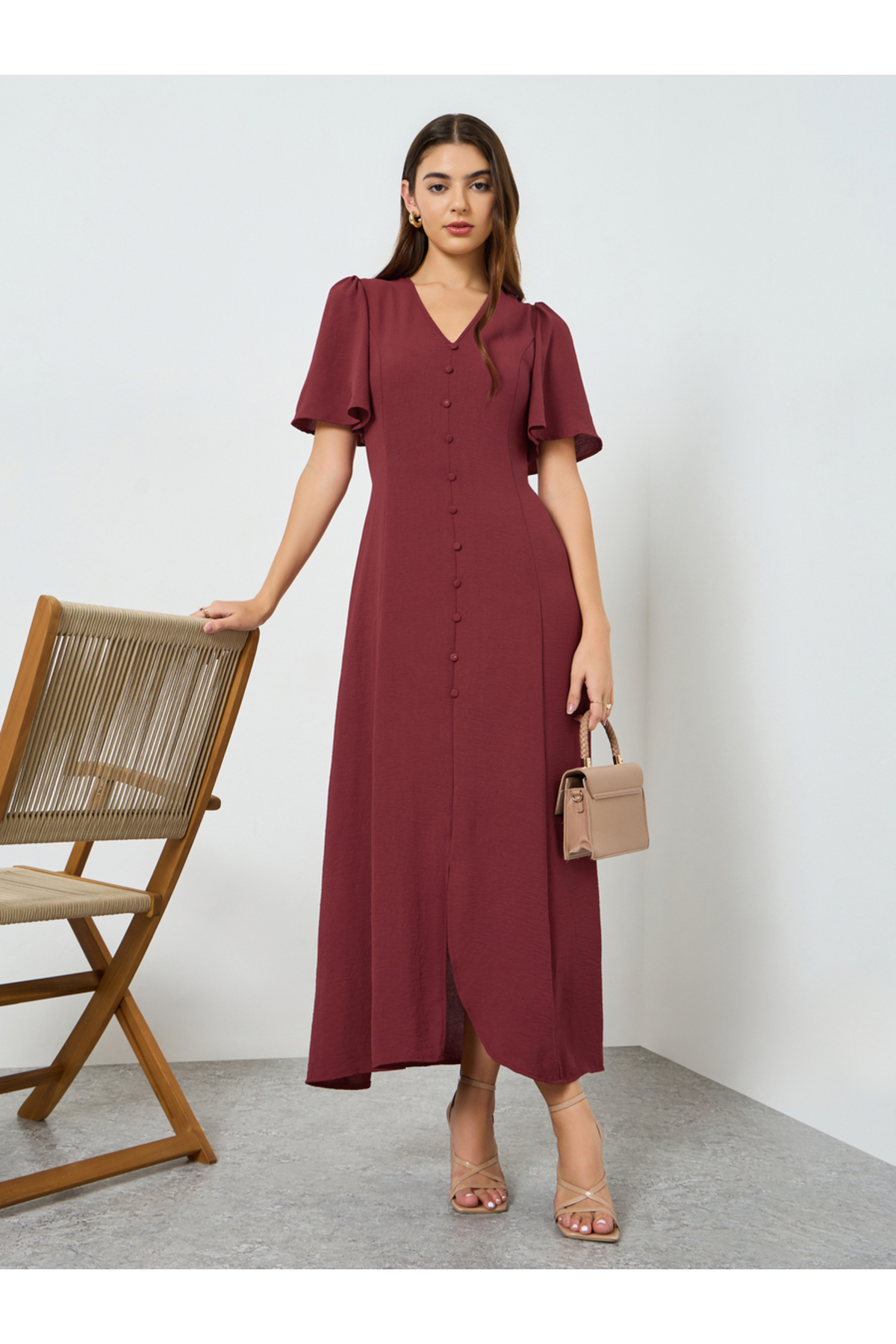 Take Two By Styli Women Rust Buttoned A-Line Maxi Dress