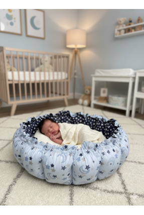 Berceste Butik YUVARLAK YATAK/OYUN MİNDERİ-YASTIK HEDİYELİ