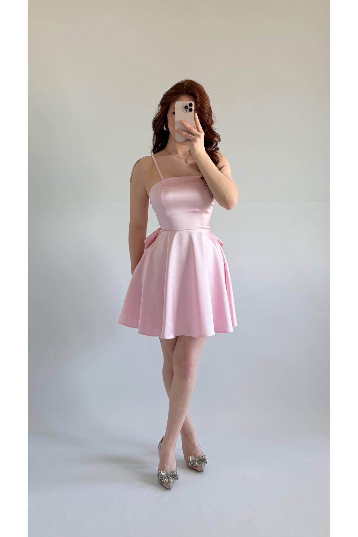 AYŞENUR DİNÇER  Linda Fiyonk Gül Kurusu Elbise - Görsel 4