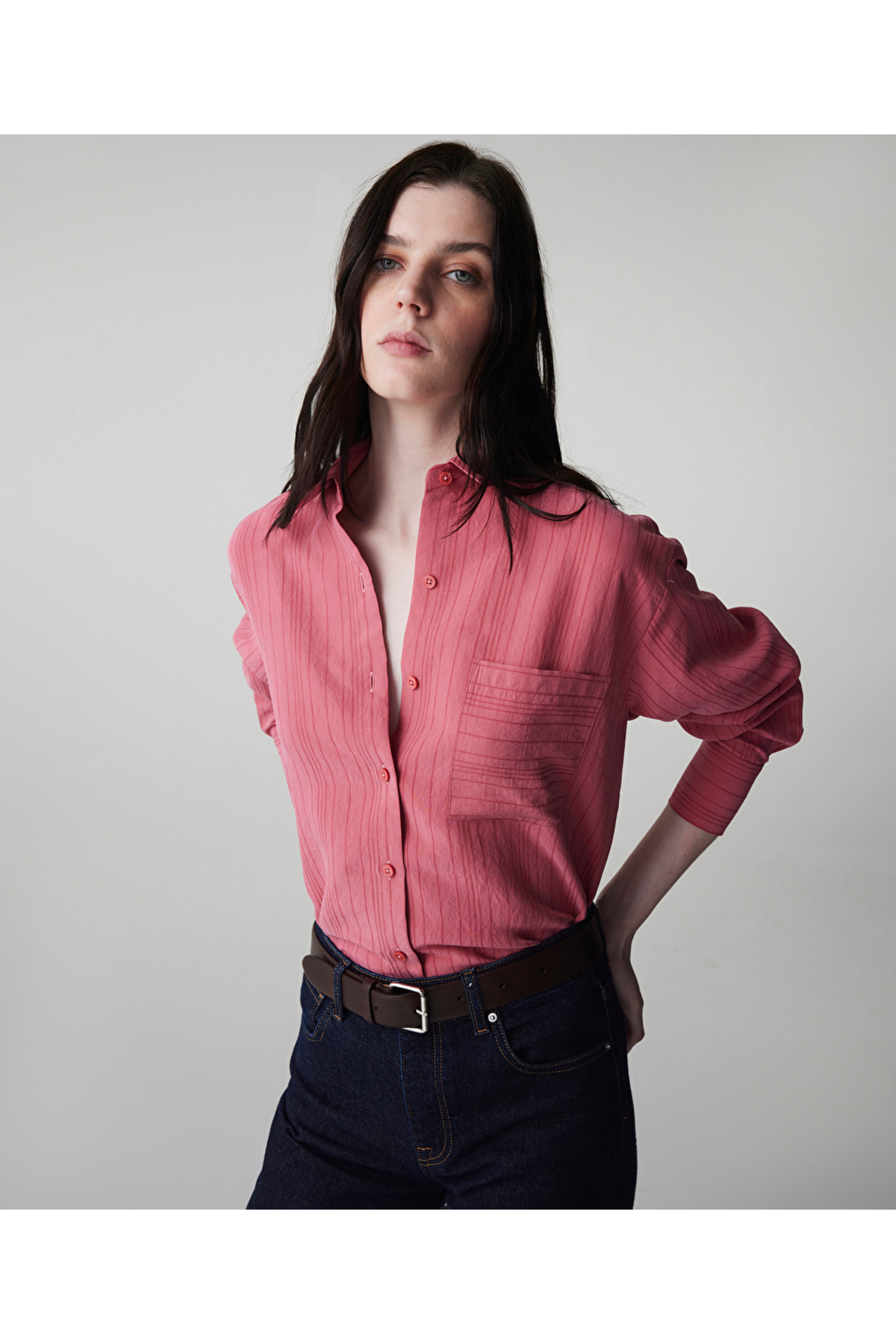 İpekyol  Çizgi jakarlı gömlek