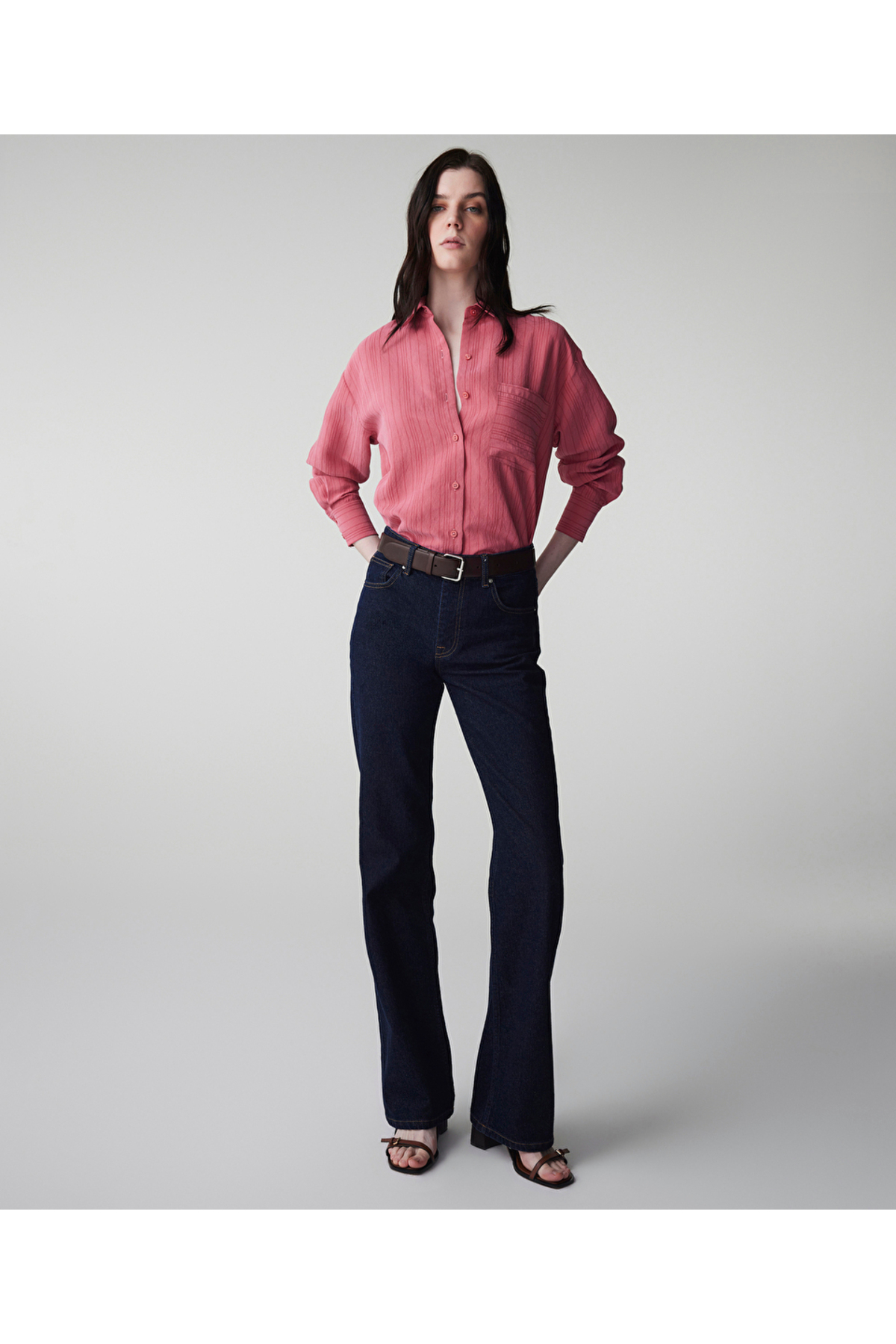 İpekyol  Çizgi jakarlı gömlek - Görsel 2