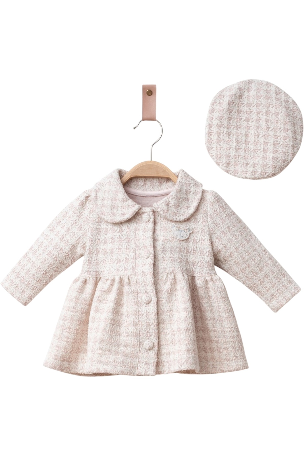 MBK GARDEN Kız Bebek Bayramlık Elbise Ceket ve Şapka Takımı – Pudra Renk 2’li Set fotoğrafı 2 (önizleme)