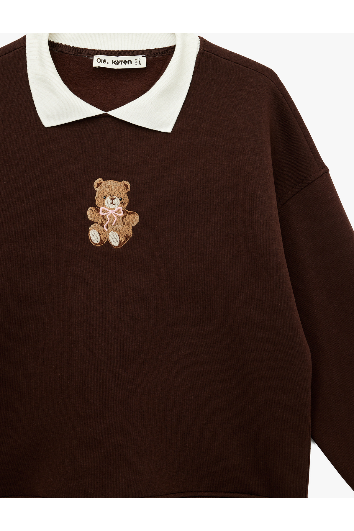 Koton  Rahat Kalıp Uzun Kollu Polo Yaka Ayıcık Nakış Detaylı Sweatshirt - Görsel 5