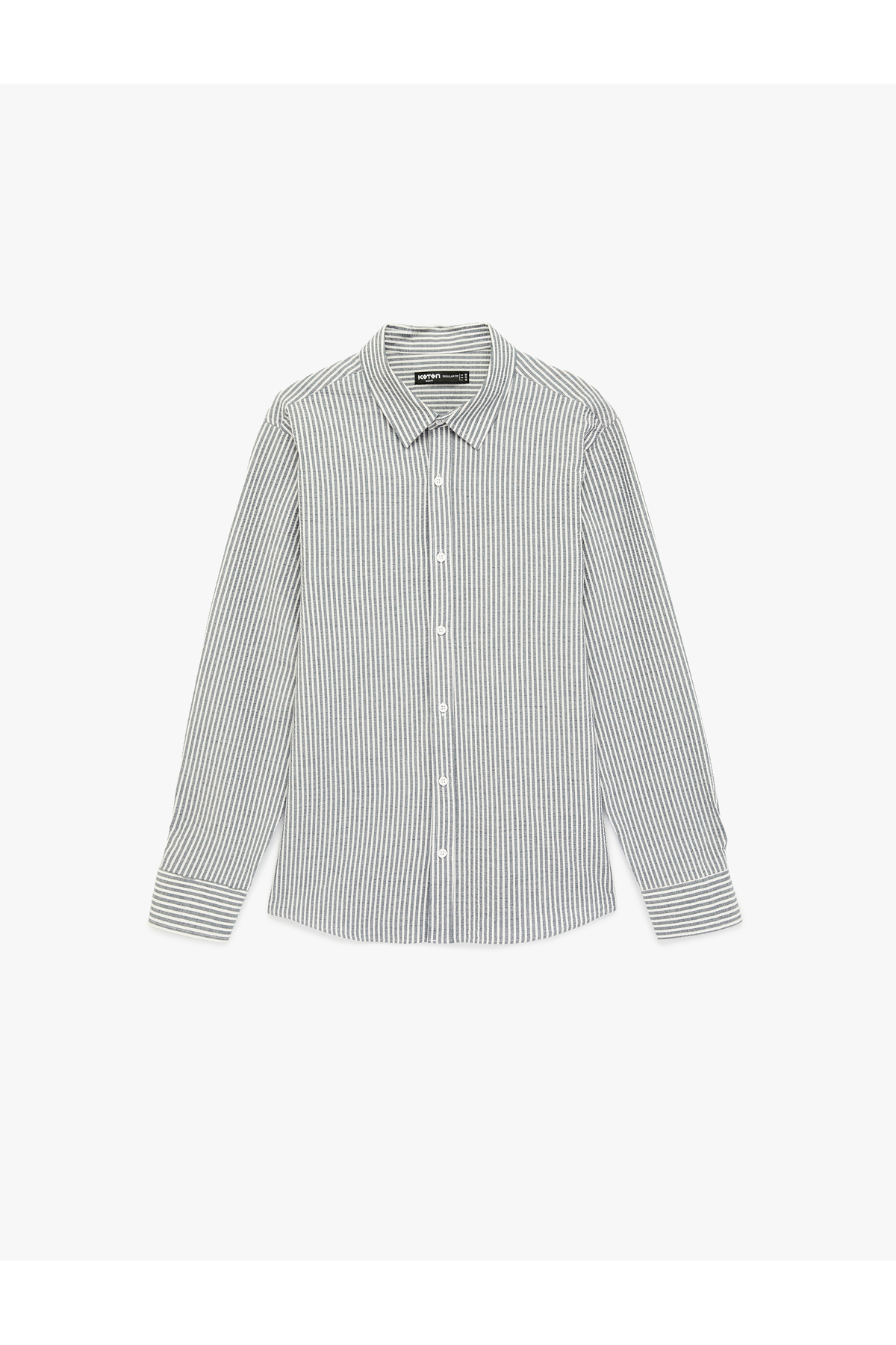 کوتون پیراهن دکمه‌دار طرح معمولی ویسکوز، یقه راه‌راه و آستین بلند