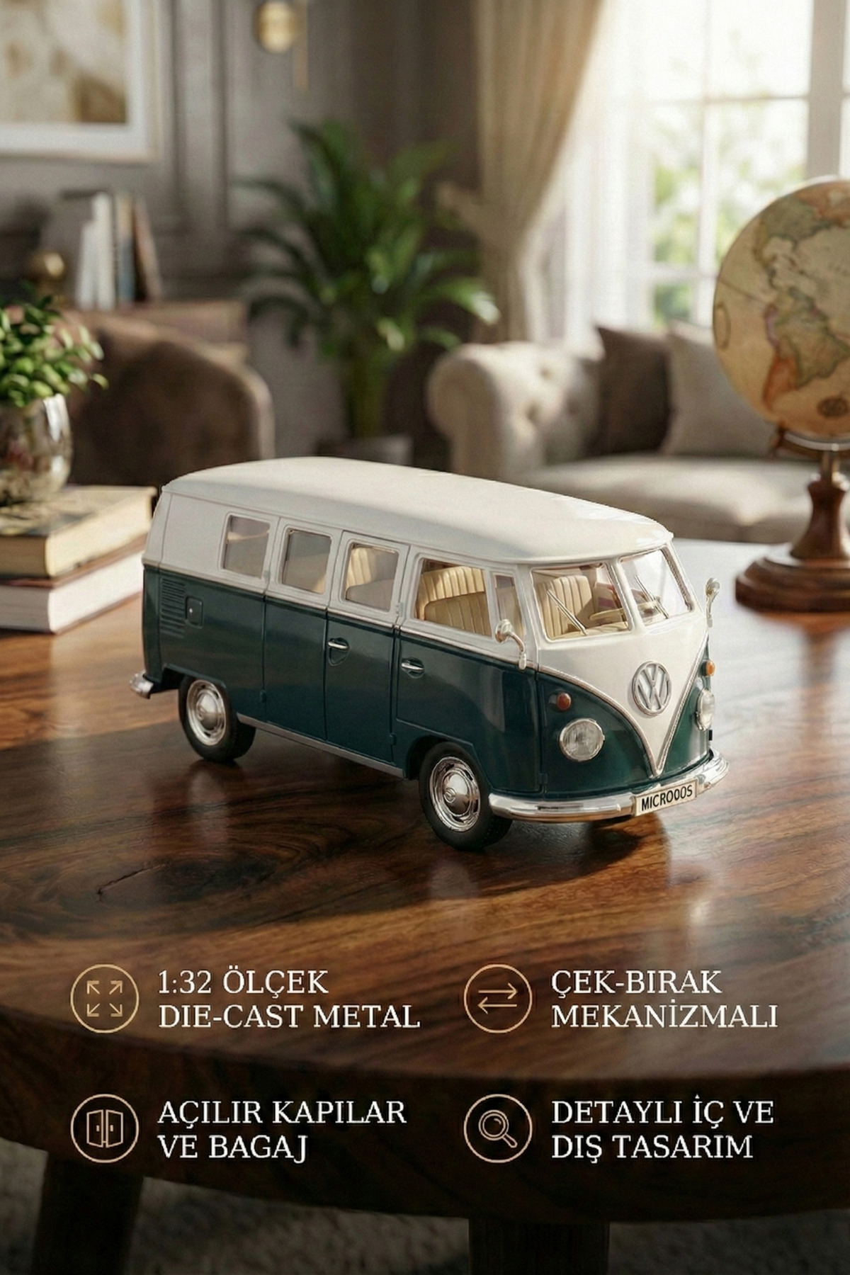 craftivio 1:32 Ölçek Metal Çek Bırak Nostaljik Volkswagen T1