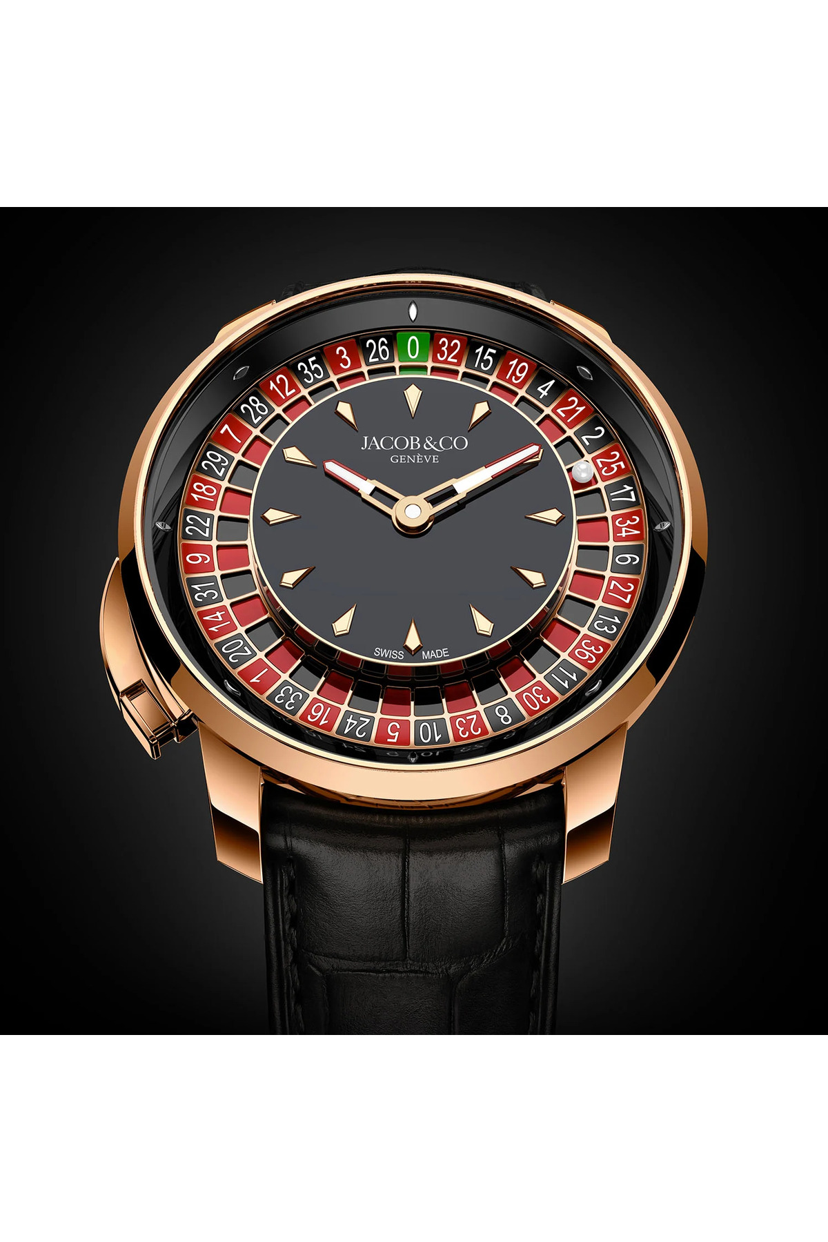 Jacoob Casino Roulette Rotating Leather Wrist Watch (Custom Boxed)