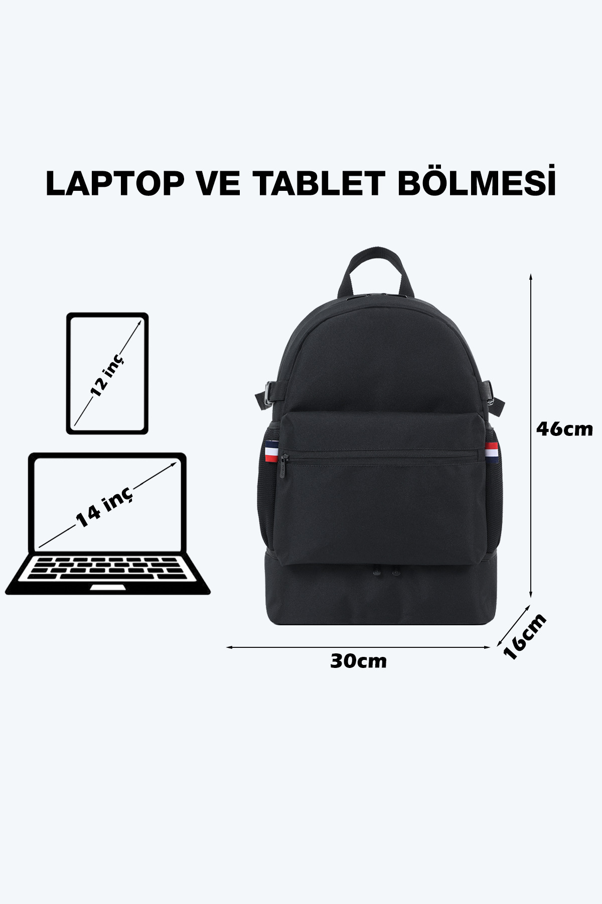 D'VERS  Siyah Ayakkabı Bölmeli Su İtici Kumaş Özellikli Laptop Bölmeli Günlük Spor Sırt Çantası - Görsel 7