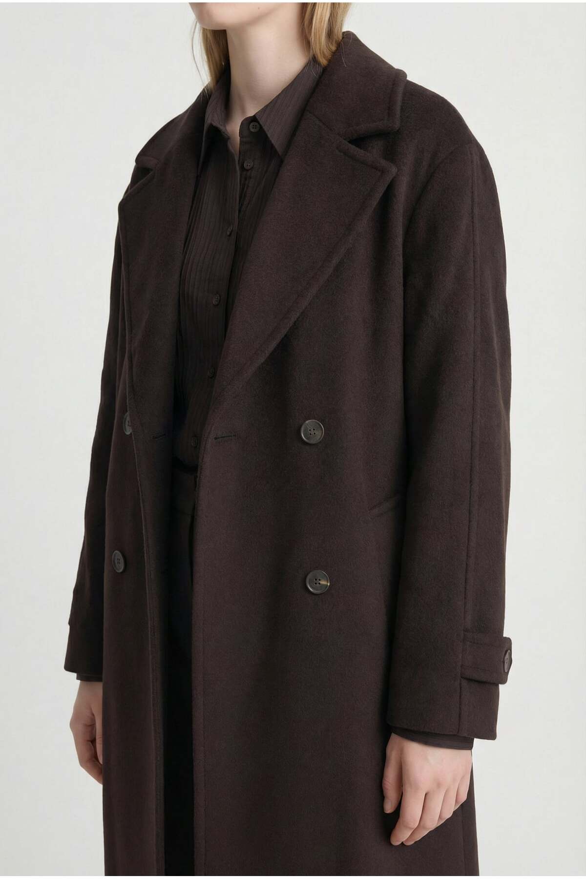 PAULMARK  Kadın Kruvaze Kapama Kaşe Kaban - Görsel 2