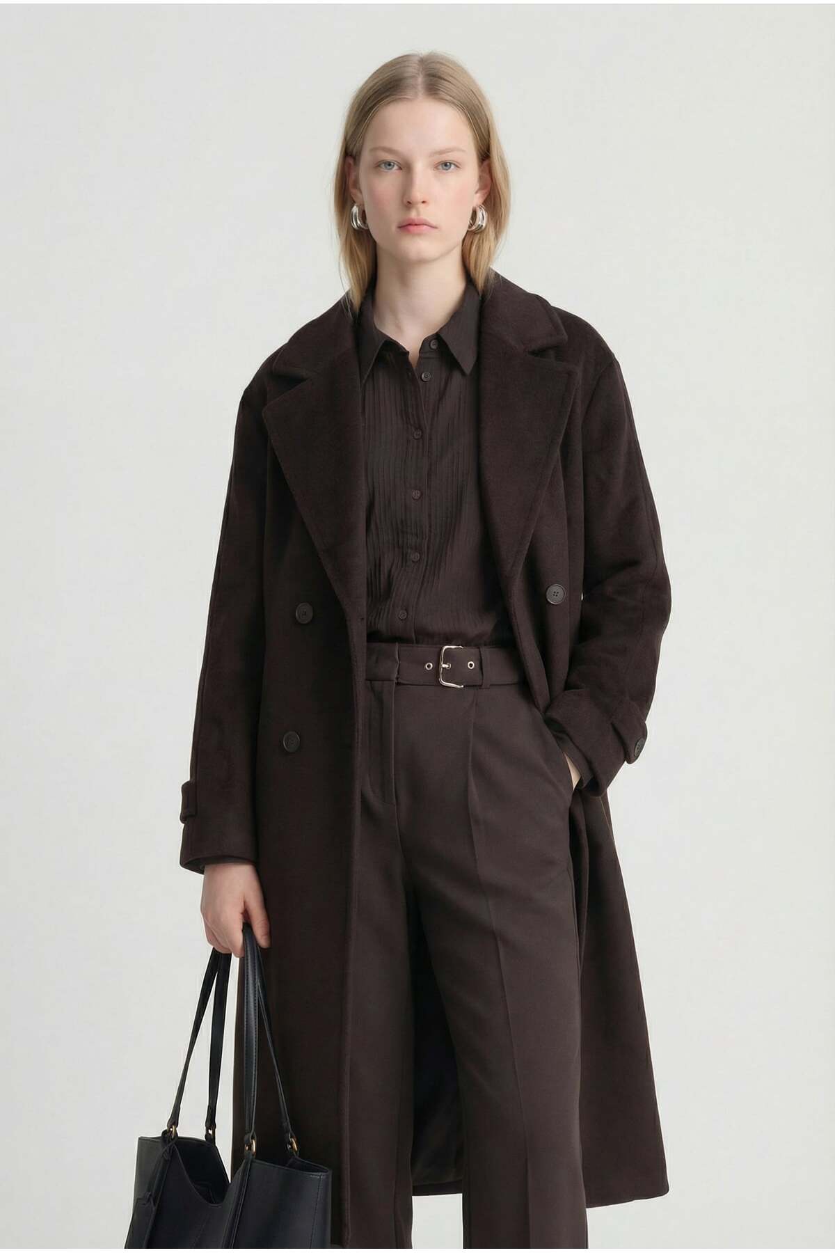 PAULMARK  Kadın Kruvaze Kapama Kaşe Kaban