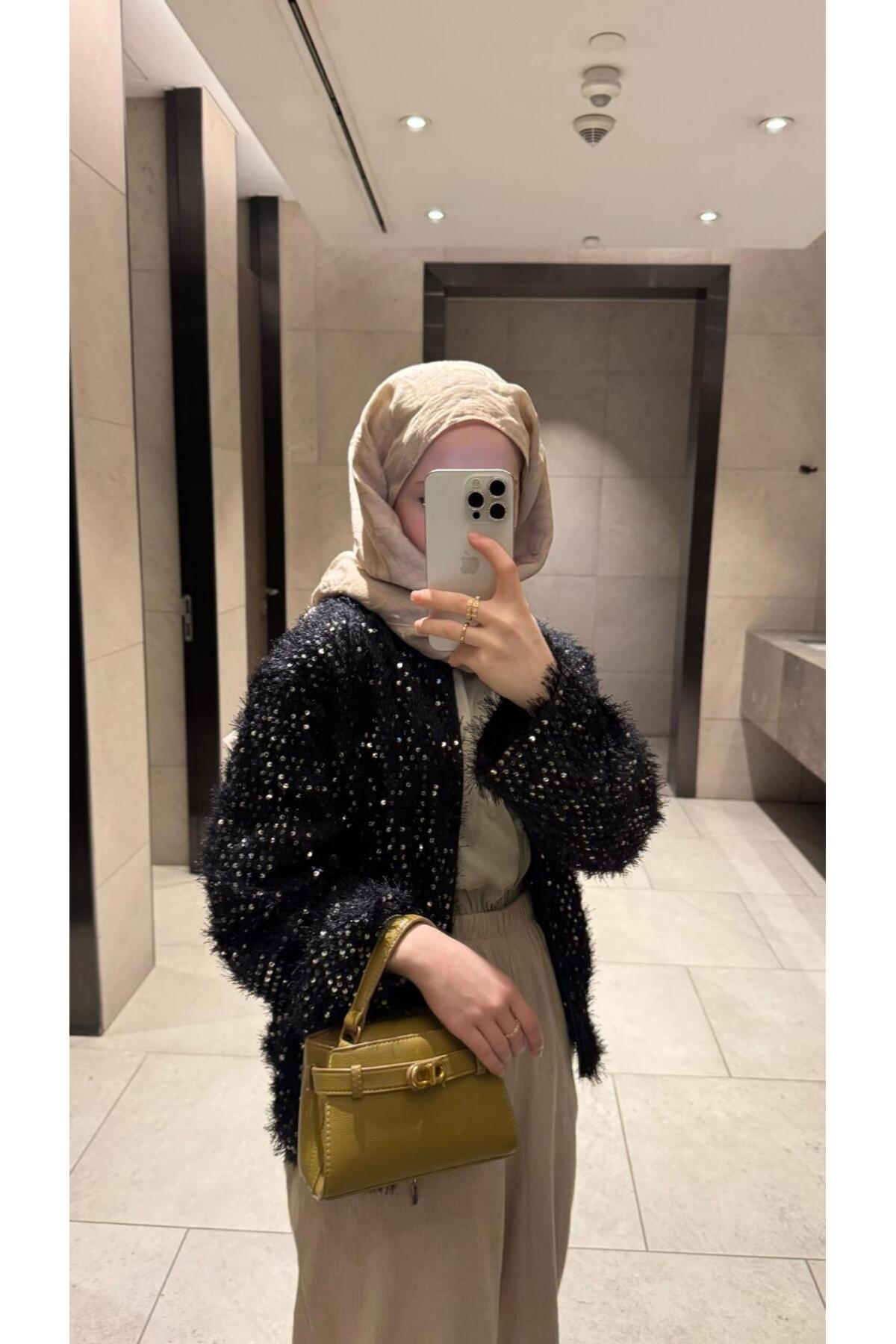 Çınar Couture  PAYETLİ GÜMÜŞ SİYAH CEKET - Görsel 3