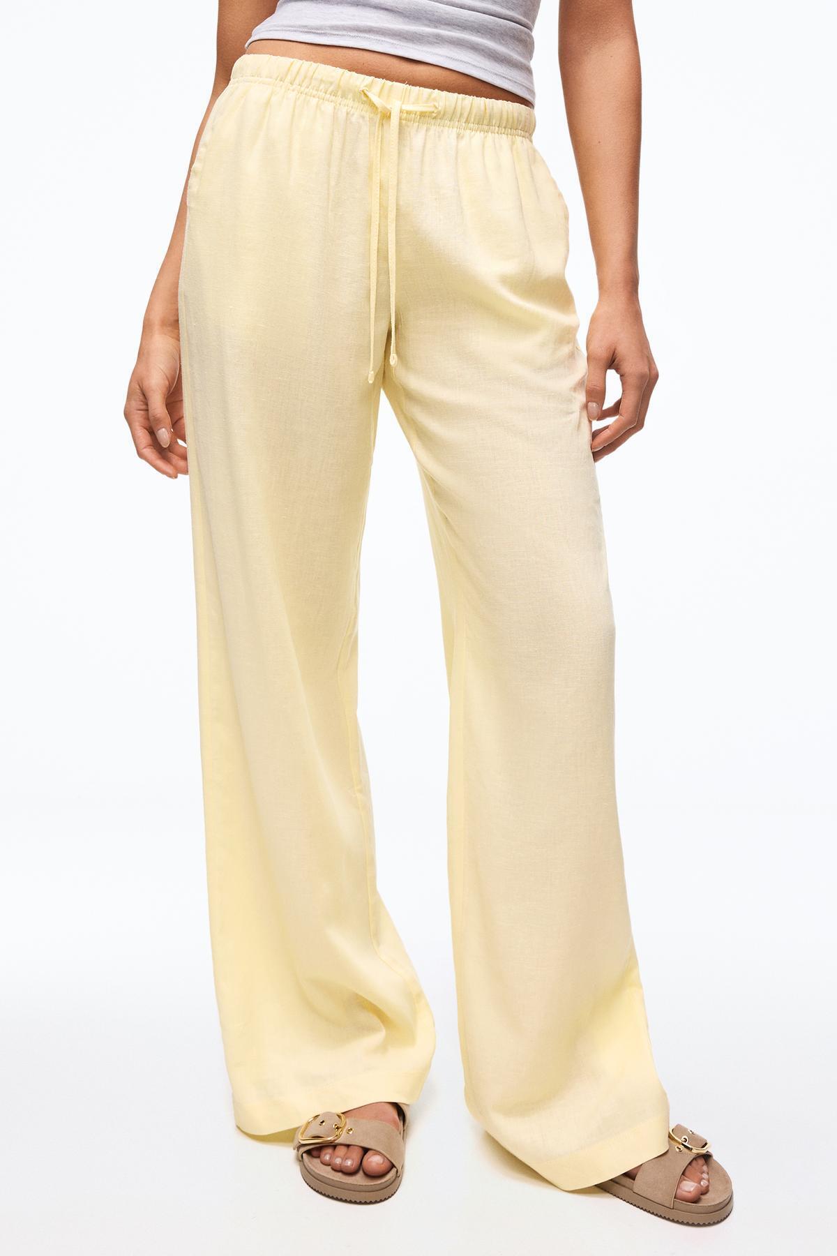 Bershka  Beli lastikli keten görünümlü pantolon - Görsel 4