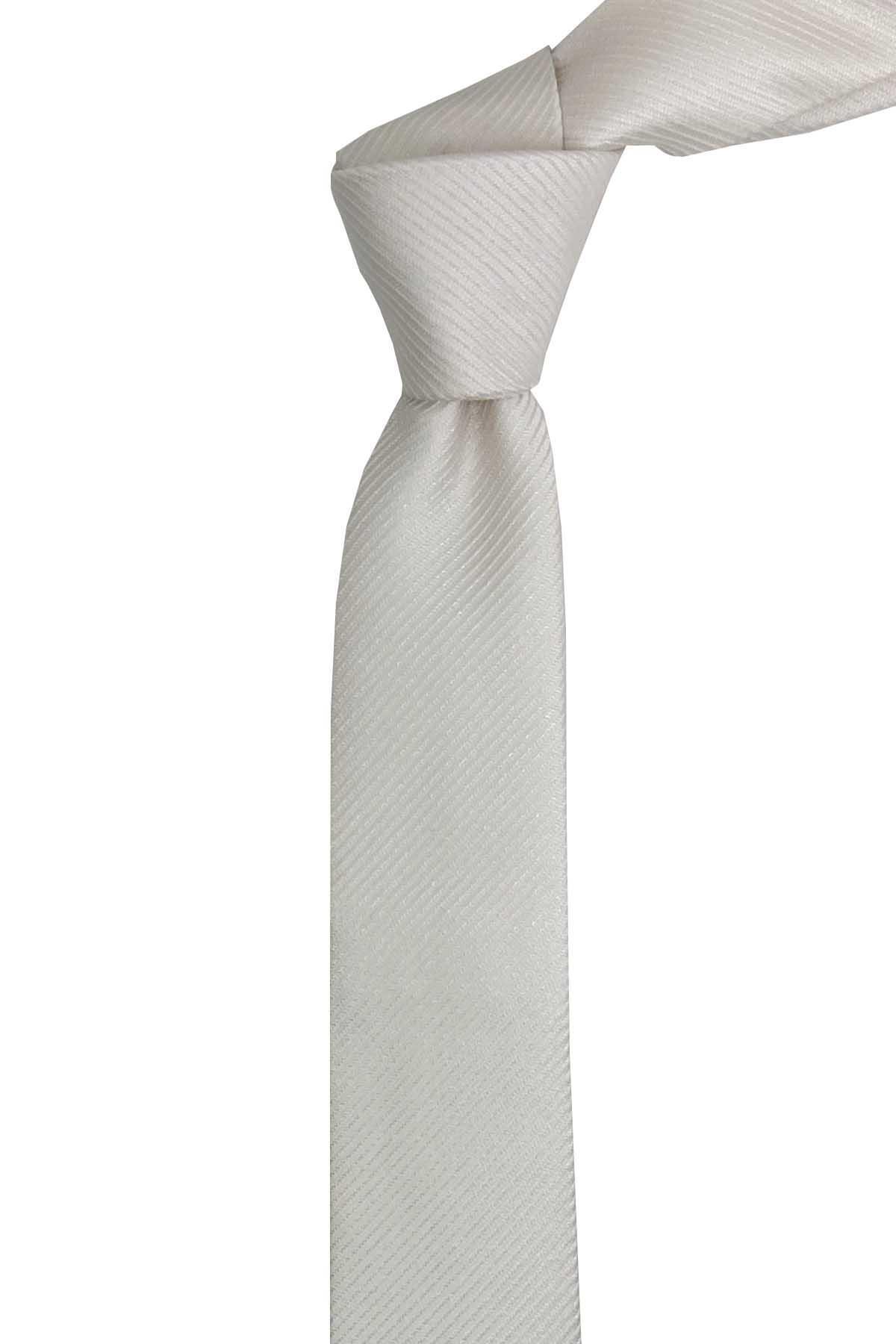  کراوات ابریشمی فوق باریک سفید ساده ۵ سانتی‌متری IK2323