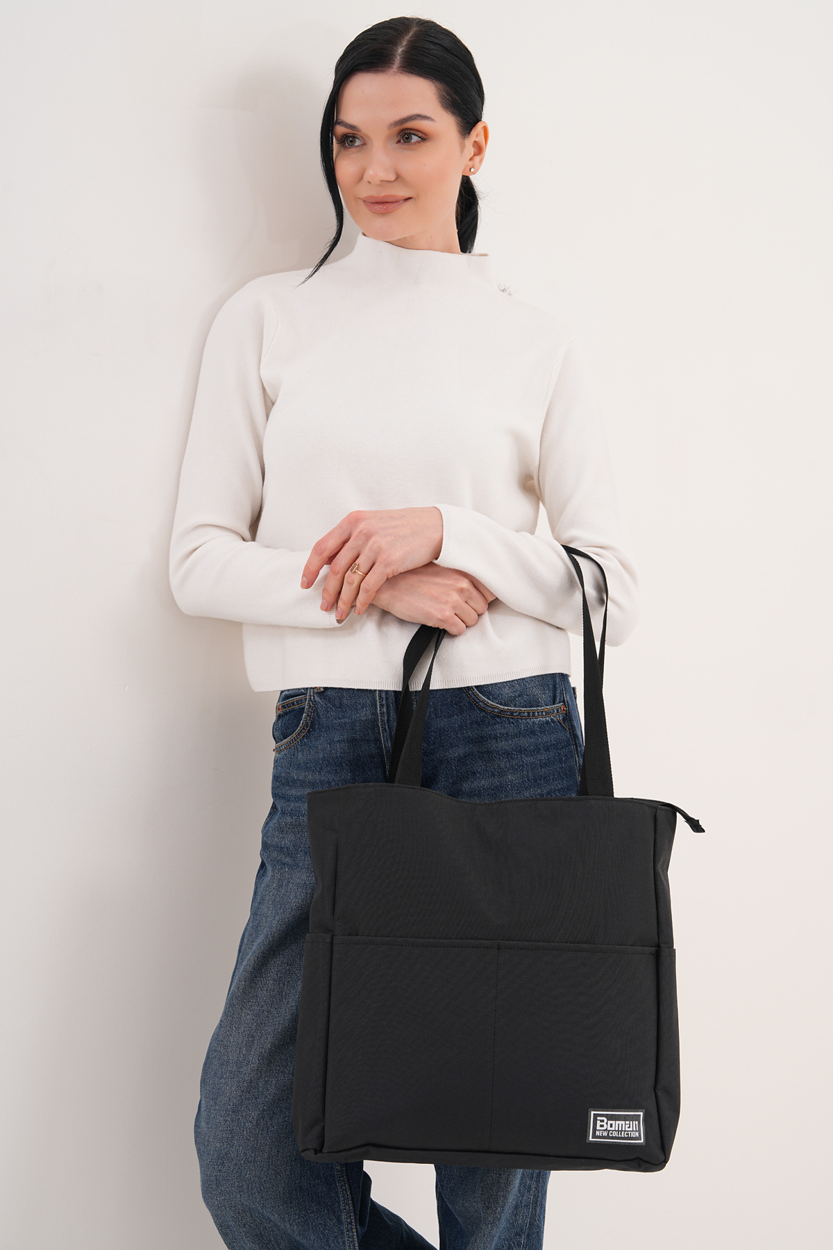 Boman  Geniş Hacimli Fermuarlı Çok Gözlü Kanvas Bez Spor, Okul, Günlük Çanta - Görsel 2