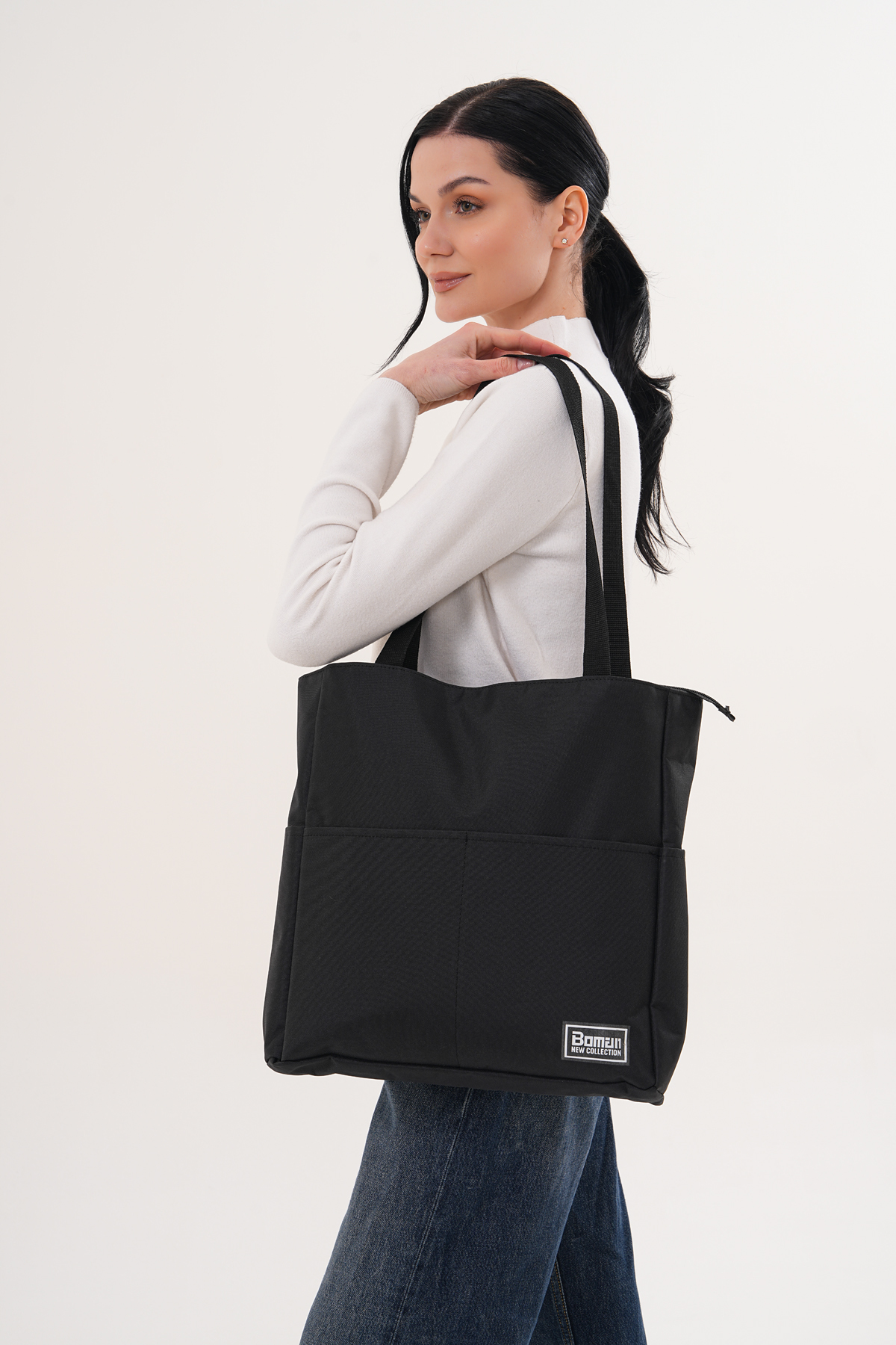 Boman  Geniş Hacimli Fermuarlı Çok Gözlü Kanvas Bez Spor, Okul, Günlük Çanta - Görsel 3