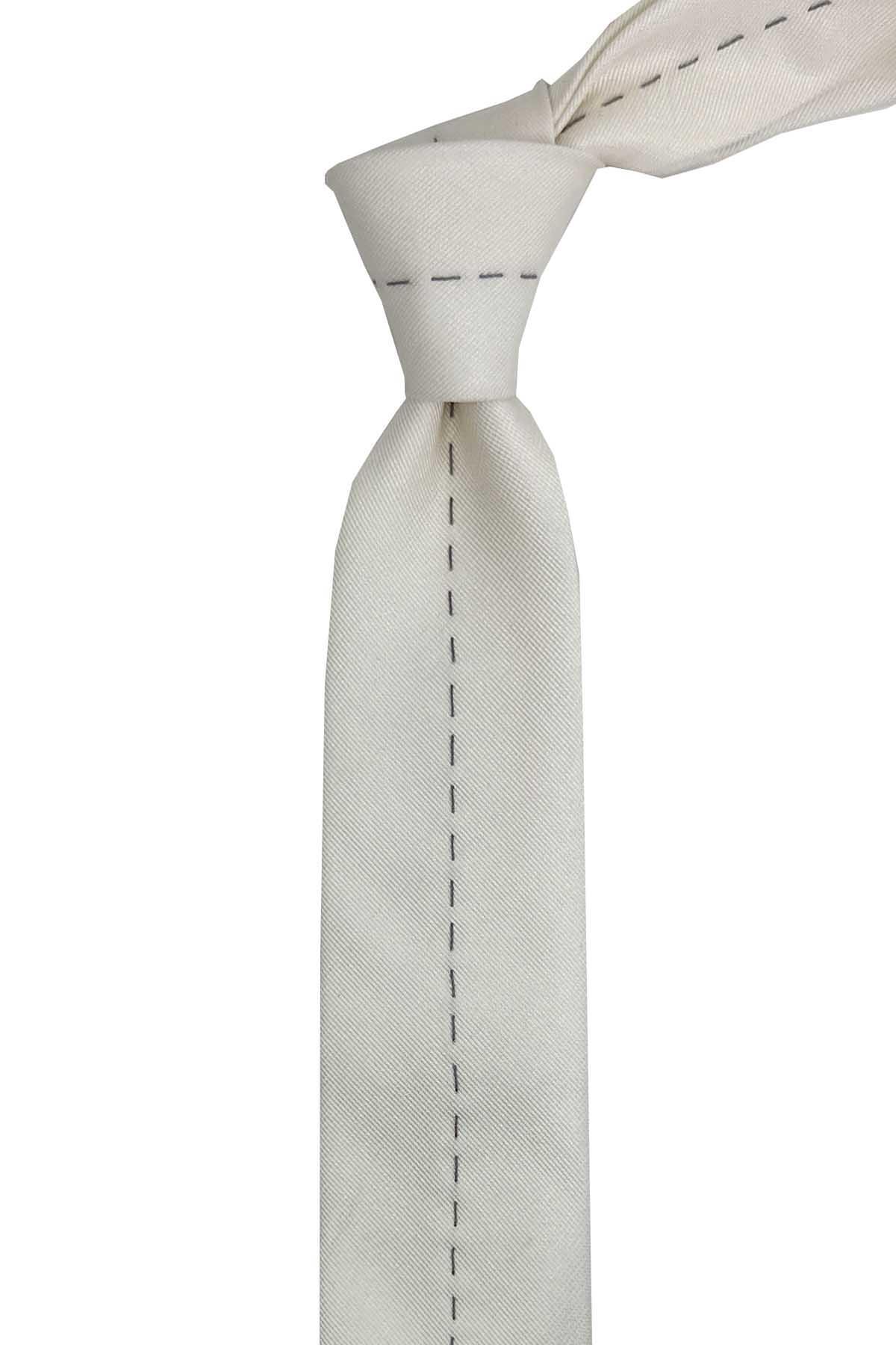  کراوات ابریشمی طرح راه راه سفید ۵.۸ سانتی‌متری IK2317