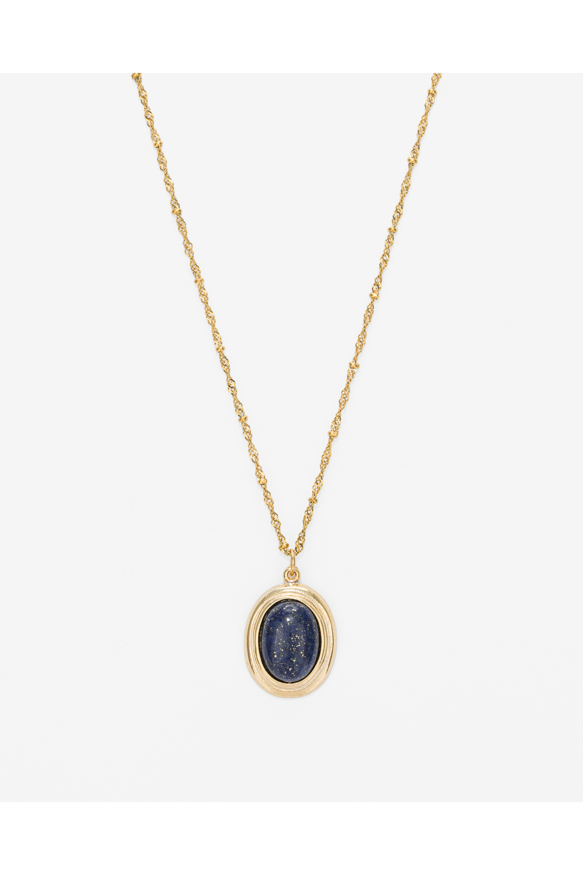 Steel Gold Chain Navy Blue Real Lapis Natural Stone Gold Plated Women's Necklace