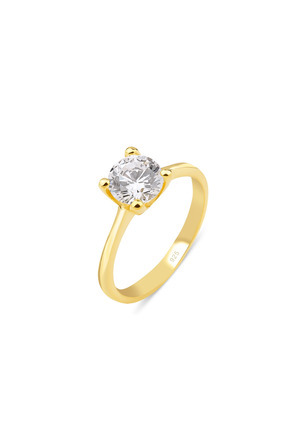 KLAZOJEWELRY 925 Ayar Gümüş Üzeri 18 Ayar Altın Kaplama Modern Tektaş Yüzük