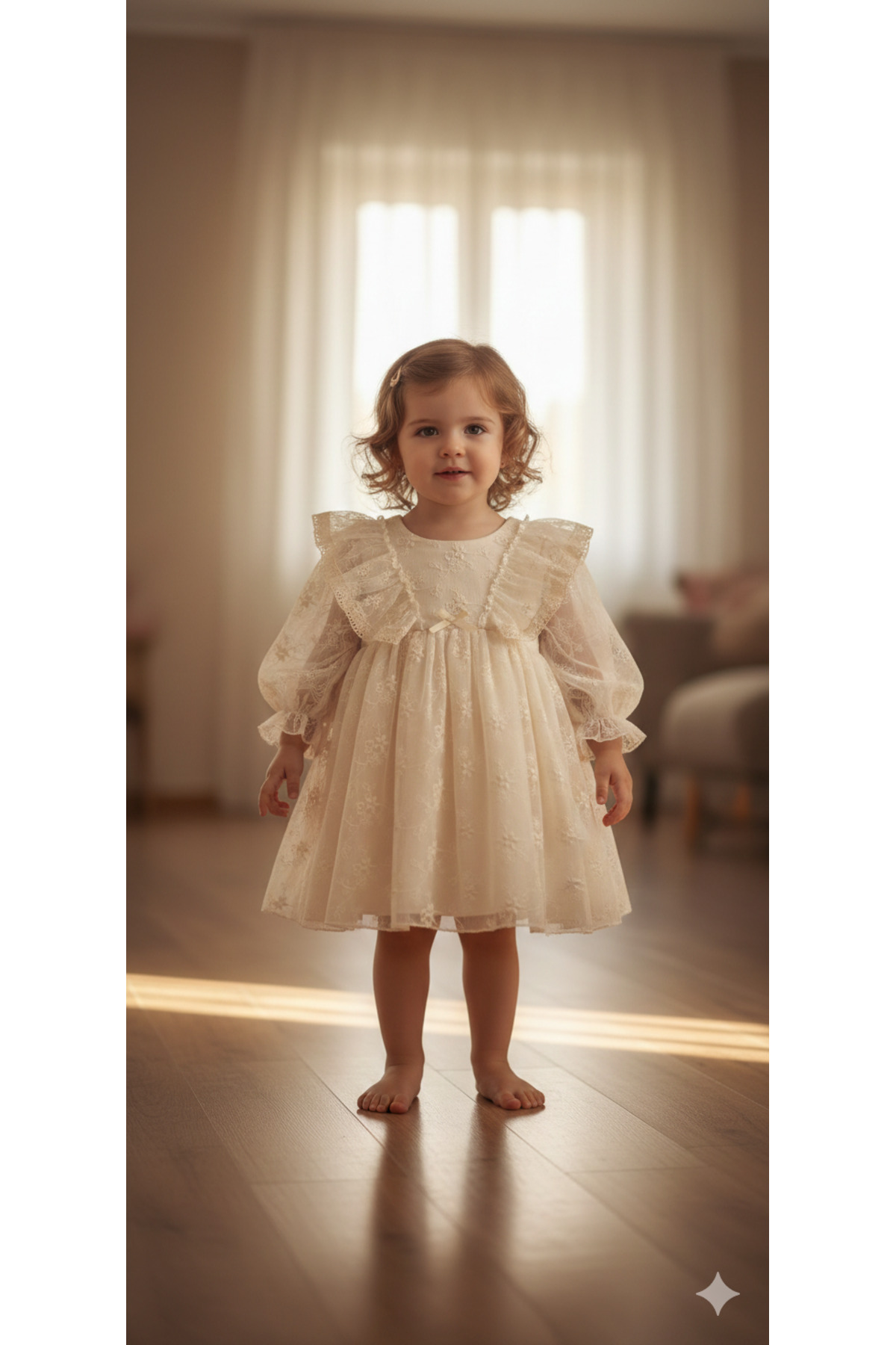 Mirace Styl Kız Bebek Vintage Tül Mevlüt Elbisesi – Özel Gün & Bayramlık Model