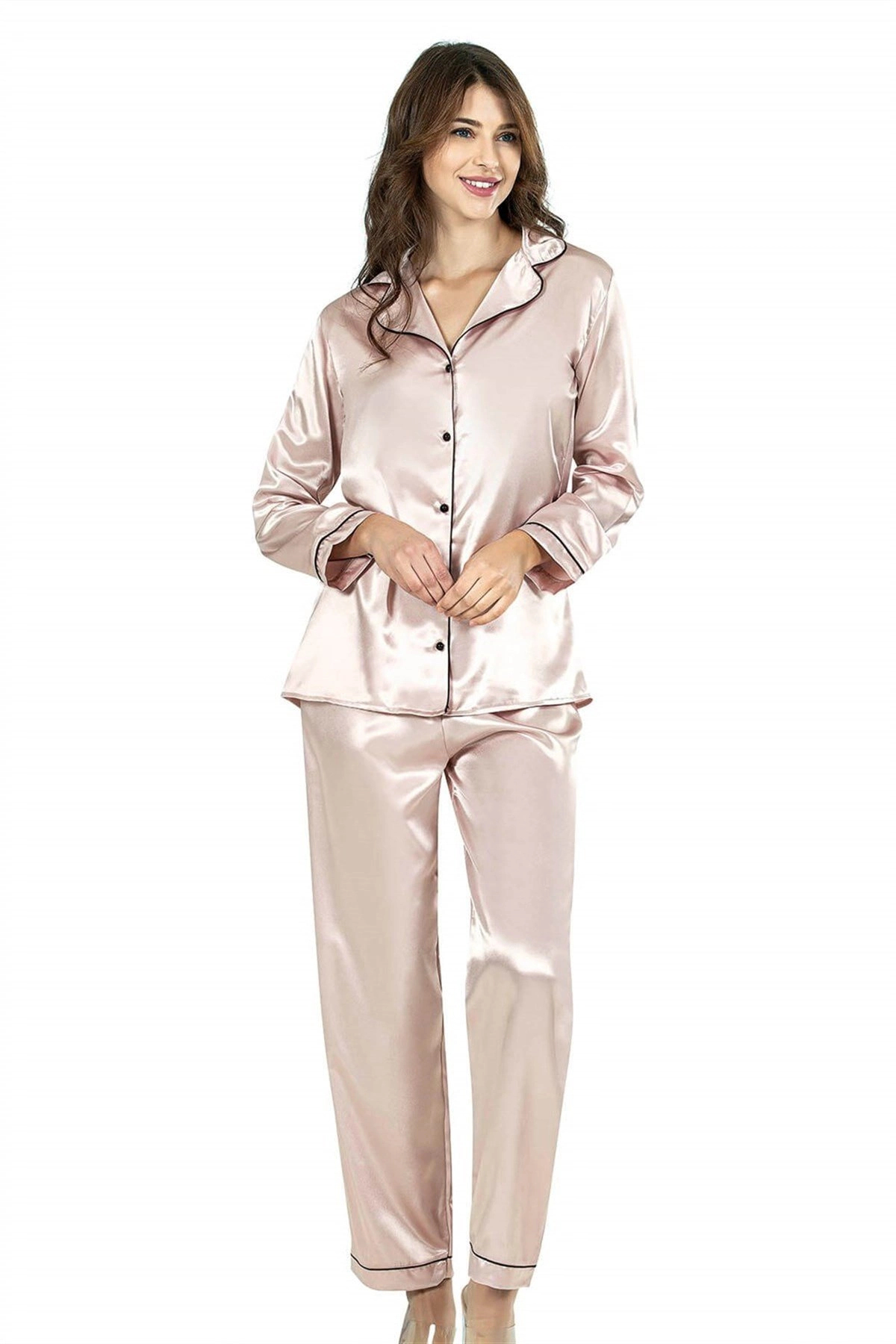 mtm My The Mall Giyim Pudra İkili Saten Gecelik Pijama Takımı 7647