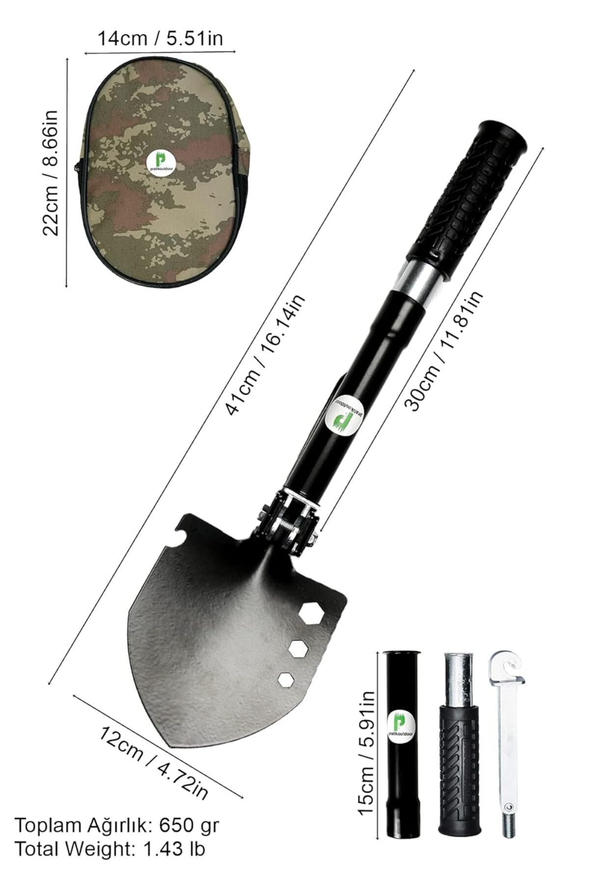 Hype Store Katlanır Kamp Küreği, Çekiç, Çapa, Multitool Kürek Seti fotoğrafı 2 (önizleme)