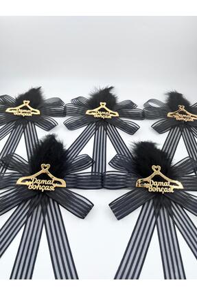 EvremStore Damat Bohçası Yazılı Gold Pleksili, Tüylü Bohça Süsü - 5 Adet