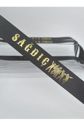 EvremStore Siyah Üzeri Gold Varak Baskı Sağdıç Kurdelesi 5 Adet