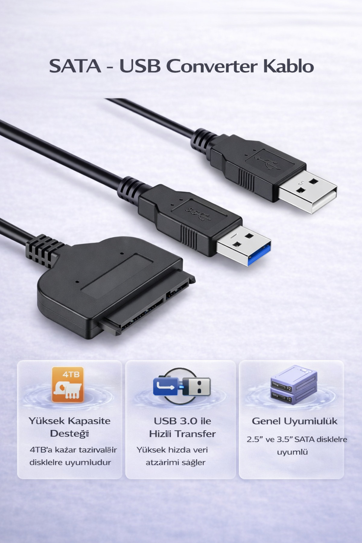 Coverzone USB 3.0 to SATA Kablo Dönüştürücü 2.5-3.5 inç HDD SSD