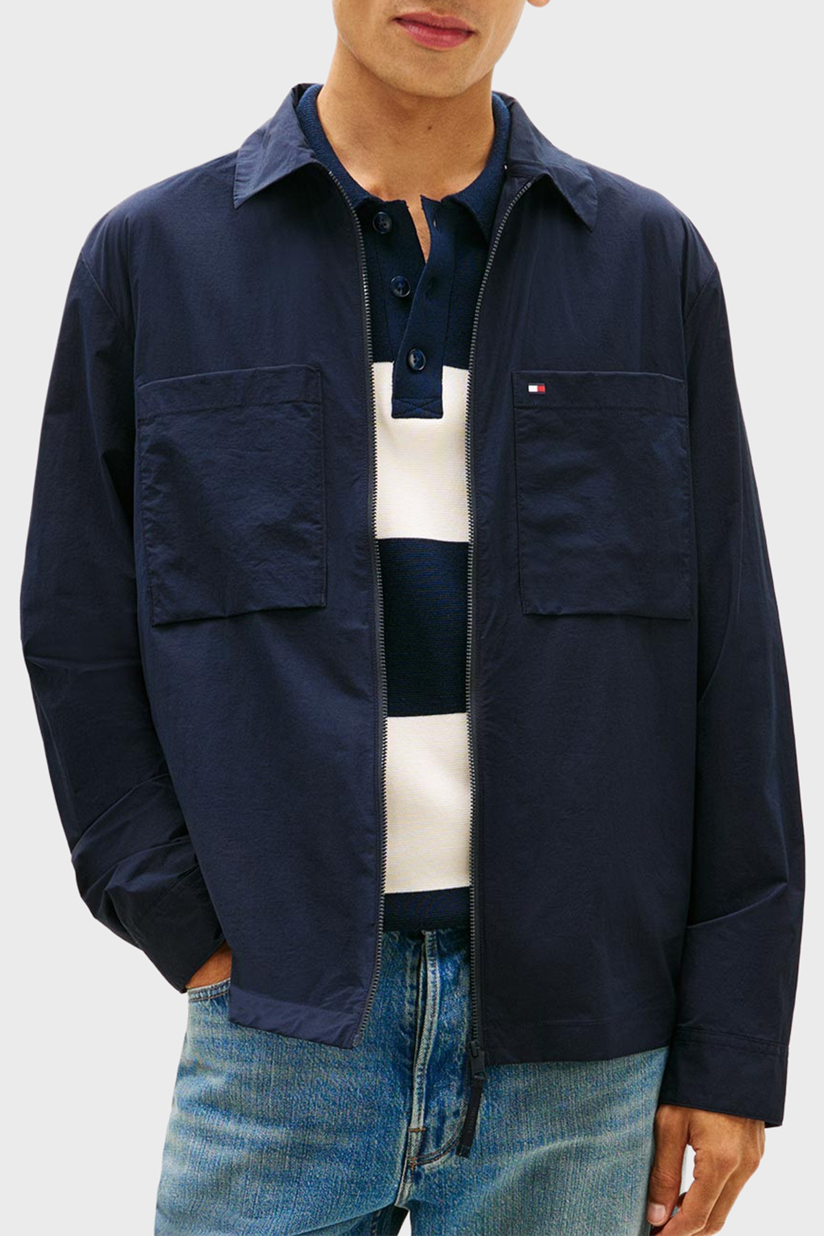 تامی هیلفیگر کاپشن زیپ‌دار مردانه طرح لوگو، ترکیبی از پنبه و فیت، MW0MW42586 DW5