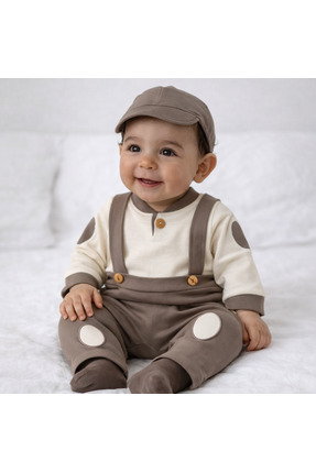 limebabies Erkek Bebek Kasketli Salopetli 3 lü Takım