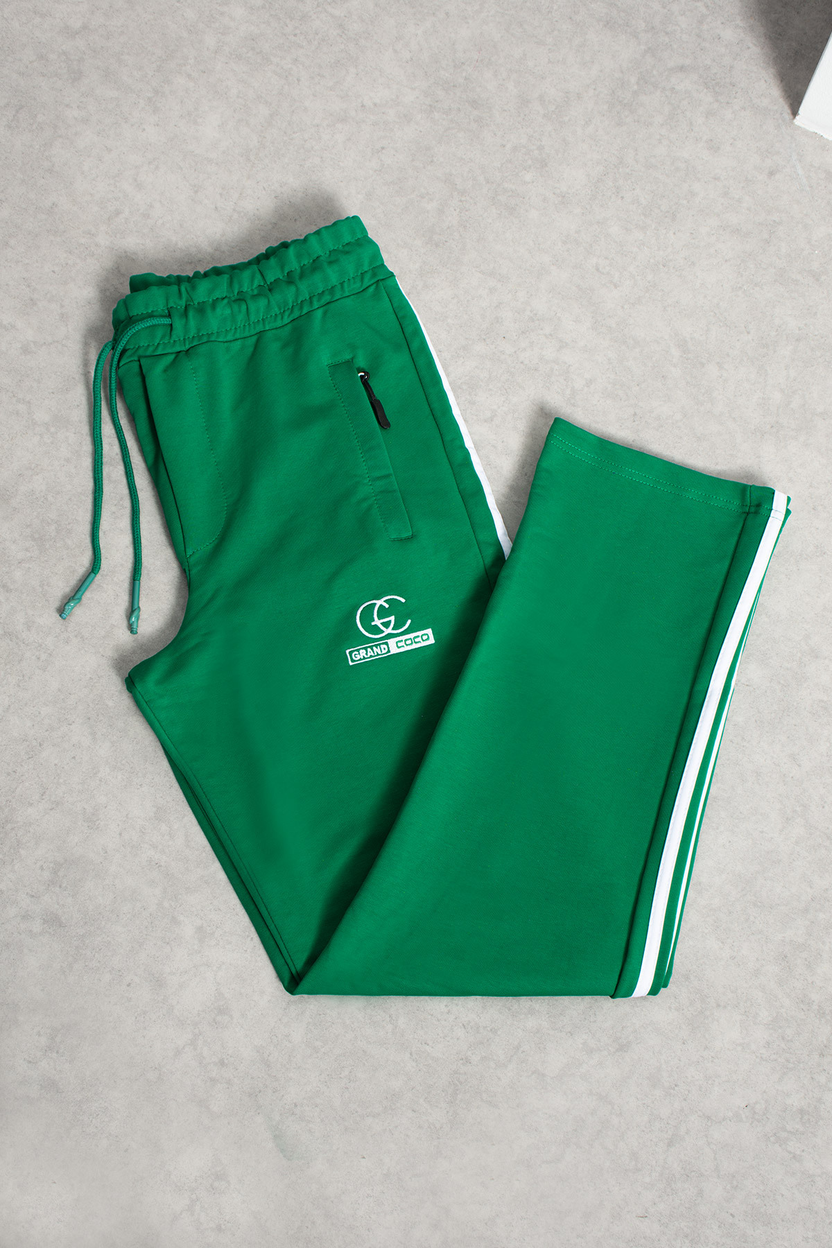 grand coco  Erkek 2 İplik Penye Kumaş Paça Geniş Yeşil Beyaz Eşofman Takımı - Görsel 4