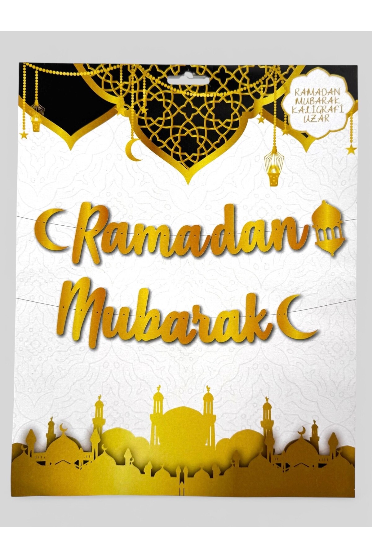 "Ramadan Mubarak" Yazılı Gold Altın Sarısı Duvar Sarkıtı Kaligrafi Banner