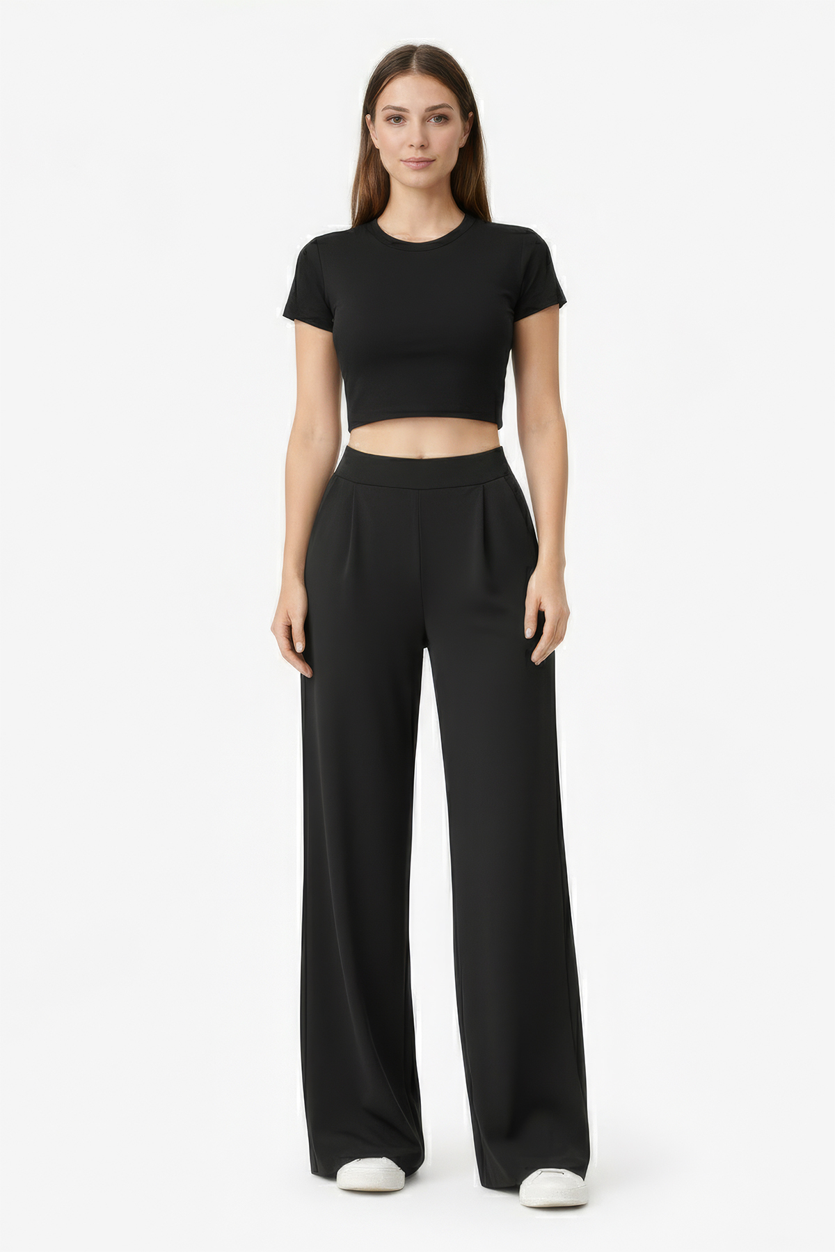 HNX  Kadın Yüksek Bel Toparlayıcı Boru Paça Tayt Pantolon Siyah