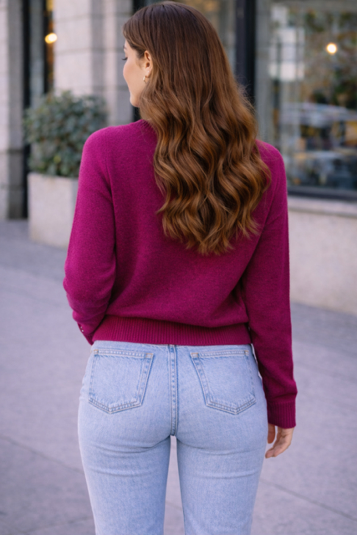 Kadın Vita-260 Maviş Bisiklet Yaka Basic Triko Kazak Koyu Fuşya