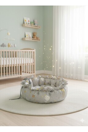 Berceste Butik YUVARLAK YATAK/OYUN MİNDERİ-YASTIK HEDİYELİ