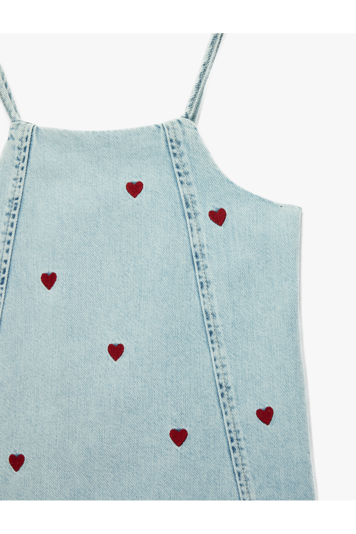 Koton Kare Yaka Kalp Desenli Askılı Denim Jile Elbise fotoğrafı 3 (önizleme)