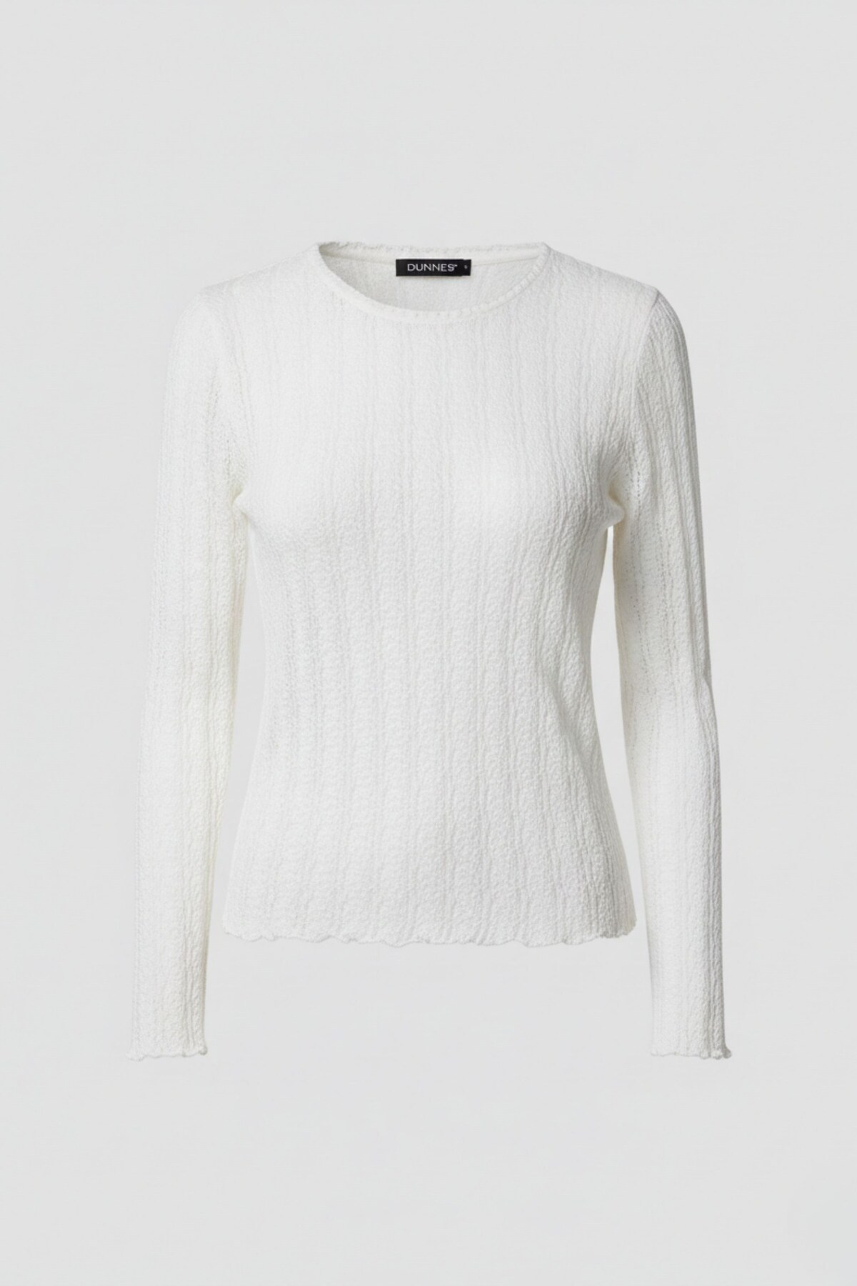 Kübra Tekstil  Kadın Beyaz Bisiklet Yaka Uzun Kollu Slim Fit Basic Dokulu Bluz - Kadın Bluz - Görsel 6