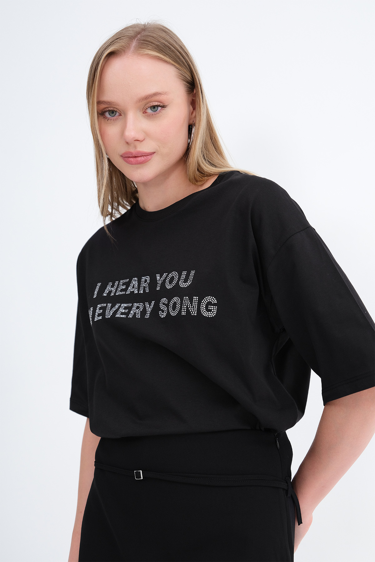 Addax  Bisiklet Yaka Taşlı T-shirt P9011 - Görsel 2