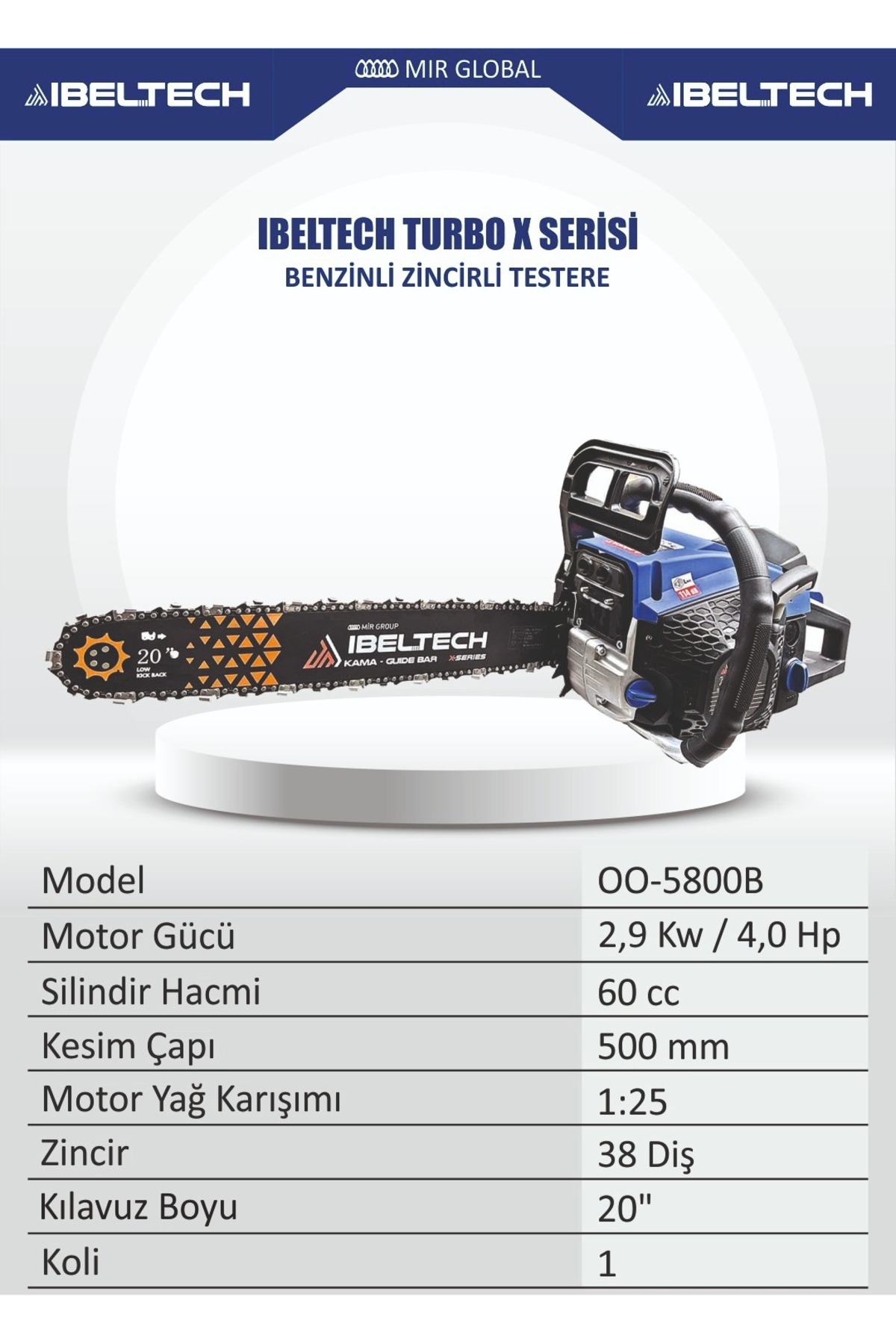İBELTECH HR5800X SERİSİ 6000Cc 4 HP BENZİNLİ ZİNCİRLİ TESTERE - Fiyatı
