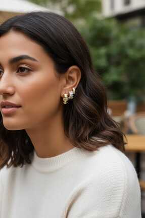 Aware Time 3'lü Zirkon Taşlı Pirinç Küpe