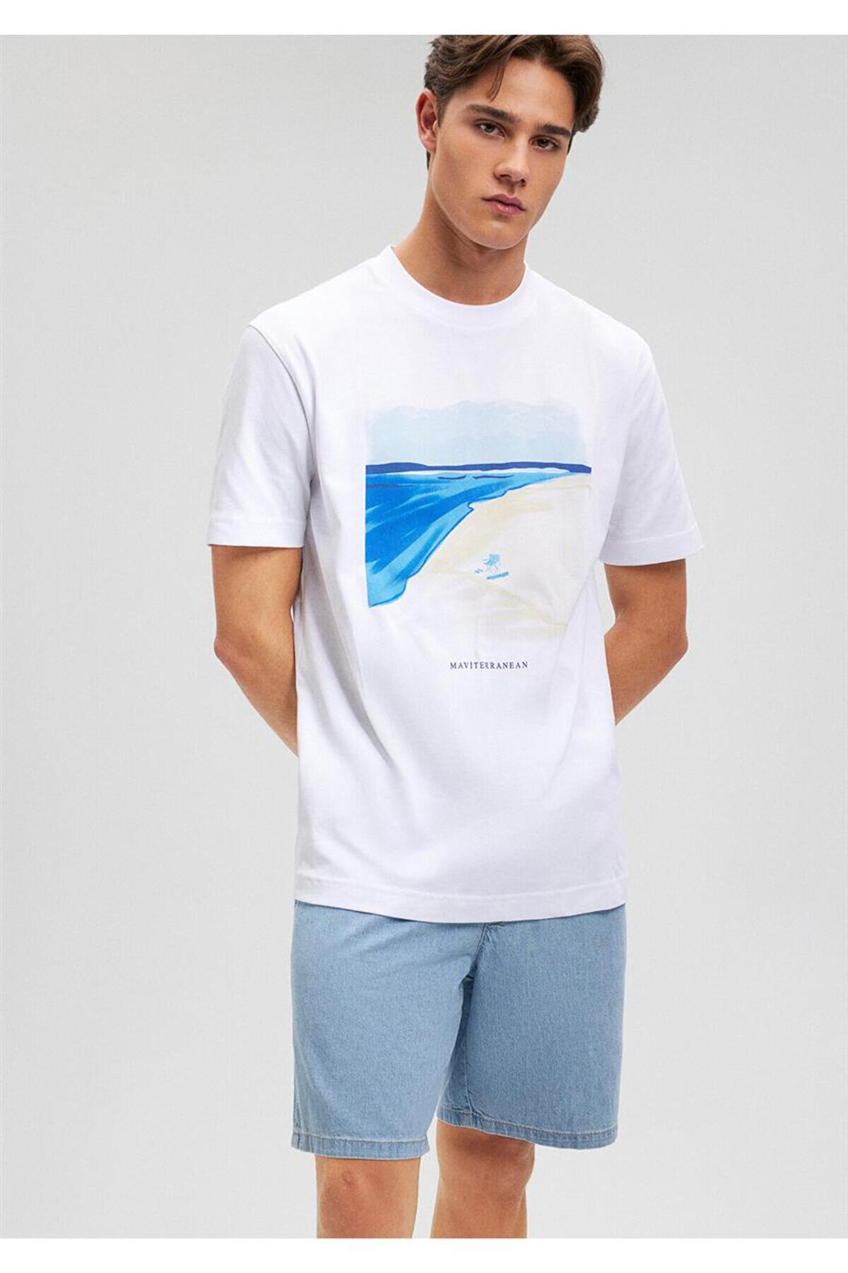 ماوی جینز تی‌شرت طرح‌دار سفید