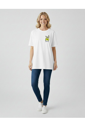 türkmen solak Oversize Baykuş Baskılı Düz Tişört – Pamuk Penye, Unisex Günlük...