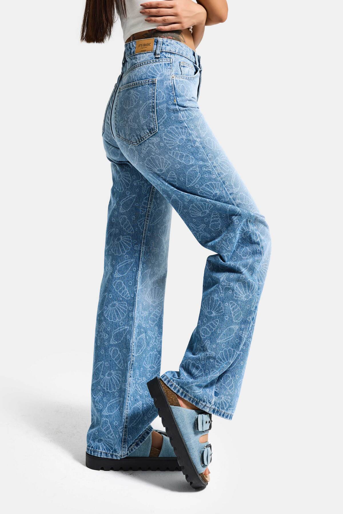 it's basic  Kadın Kot Rengi 2s6-27 Straight Fit Yüksek Bel %100 Koton Tasarım Denim Jean