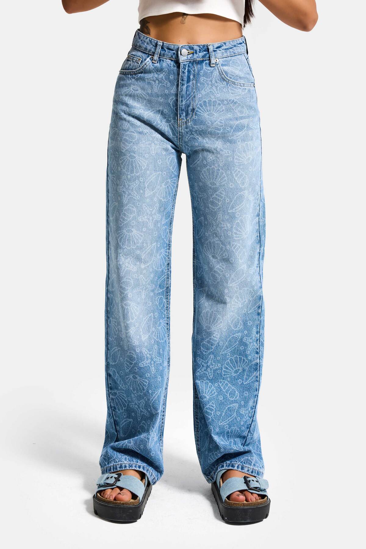 it's basic  Kadın Kot Rengi 2s6-27 Straight Fit Yüksek Bel %100 Koton Tasarım Denim Jean - Görsel 8