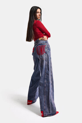 it's basic Kadın Kot Rengi 4s6-98 Mega Baggy Fit Paça ve Cep Detaylı Özel Tas...