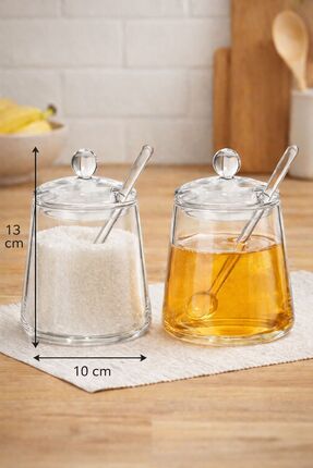 NUSYA STORE 2'li Borosikilat Cam Kapaklı Kaşıklı Şekerlik Seti - Kuruyemişlik...