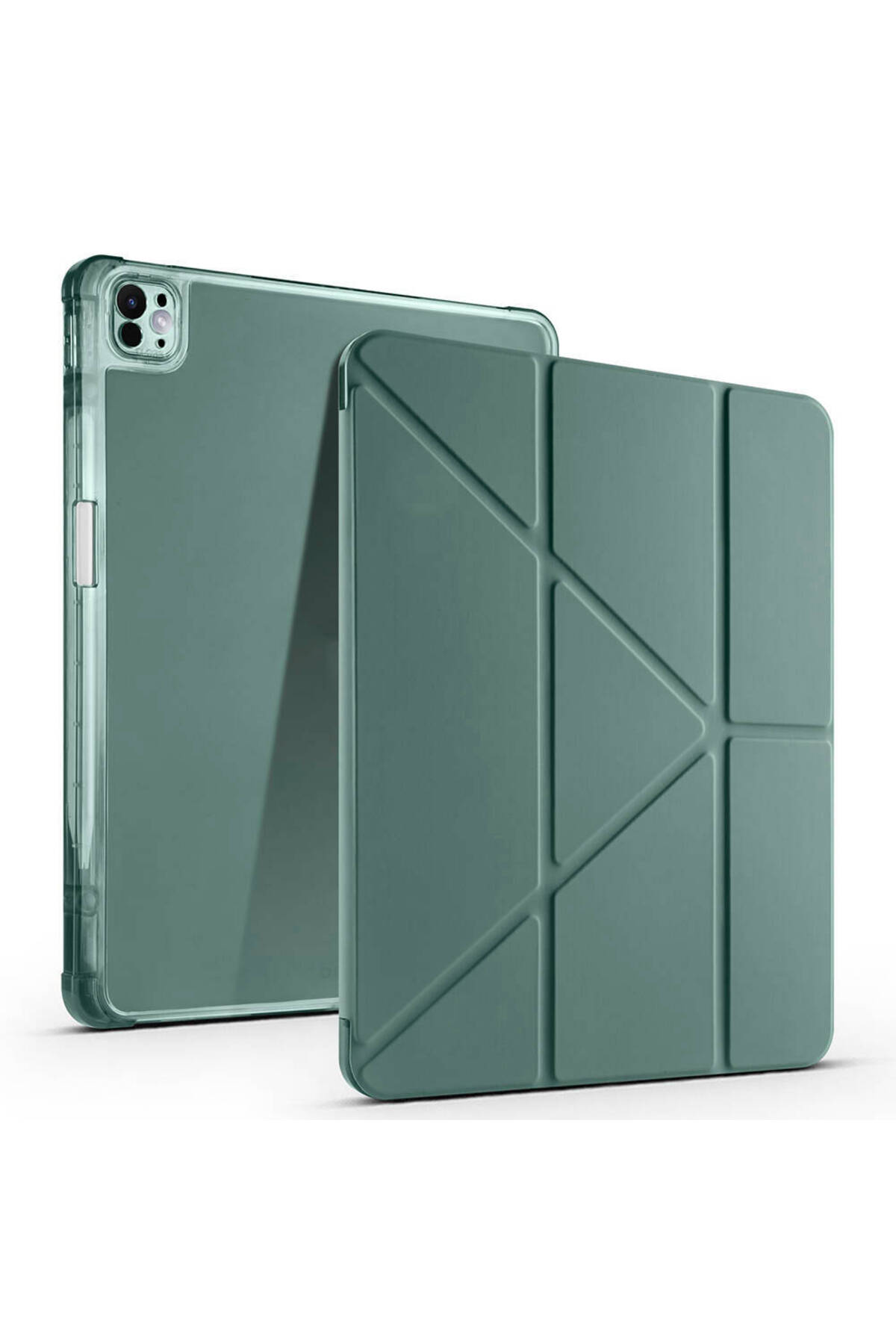 iPad Air 13 2025 M3 Kılıf ZPRB Tri Folding Kalem Bölmeli Standlı Kılıf - Koyu Yeşil