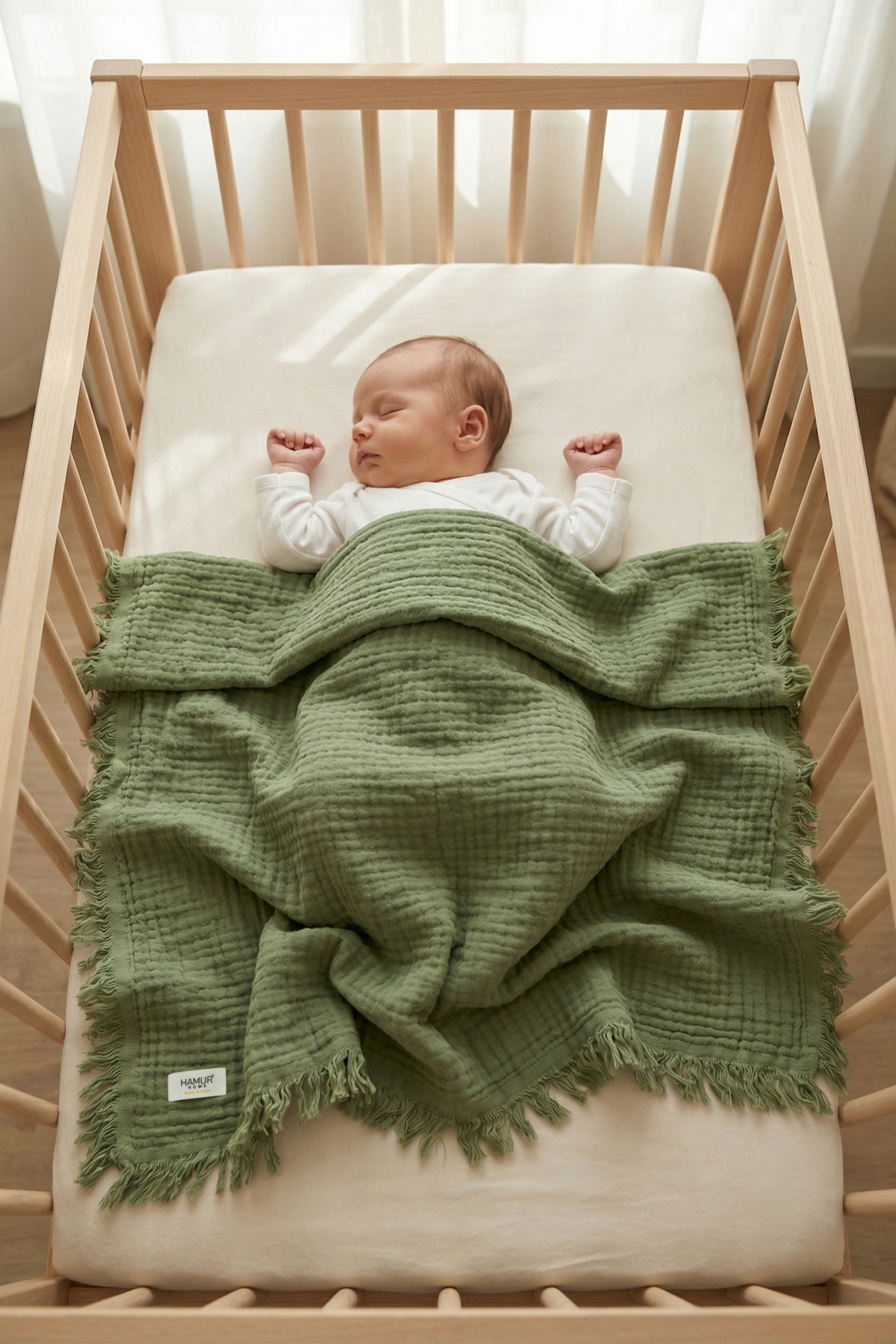 HAMUR Müslin Bebek Pikesi %100 Pamuk 85x100 cm Yenidoğan Bebek Arabası Puset Örtüsü Kundak Battaniye Yeşil fotoğrafı 3 (önizleme)