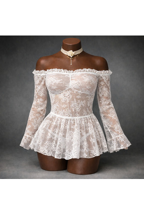 Lux Femme Beyaz Transparan Dantel Etekli İç Giyim