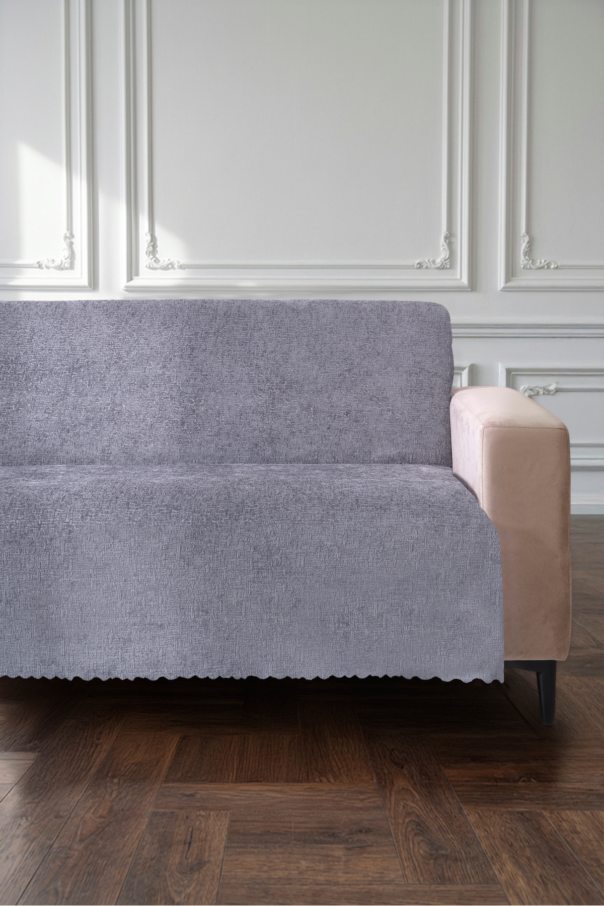 Antrasit 175X215 cm Premium Koltuk Örtüsü Şönil Jakarlı Kumaş Yüksek Kalite Kaydırmaz Yıkanabilir